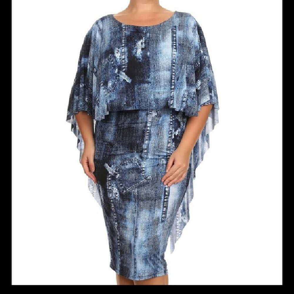 Denim Print Batwing Dress